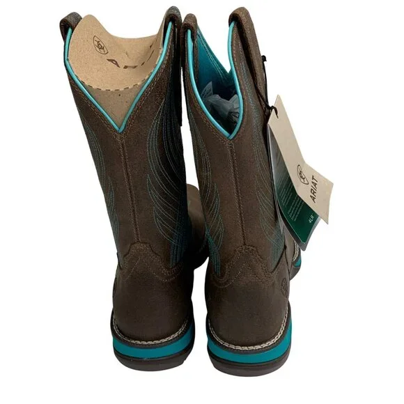 Ariat Womens Anthem Square Toe Western Boots Sz 6 B Java Brown Turquoise Leather - Picture 7 of 12